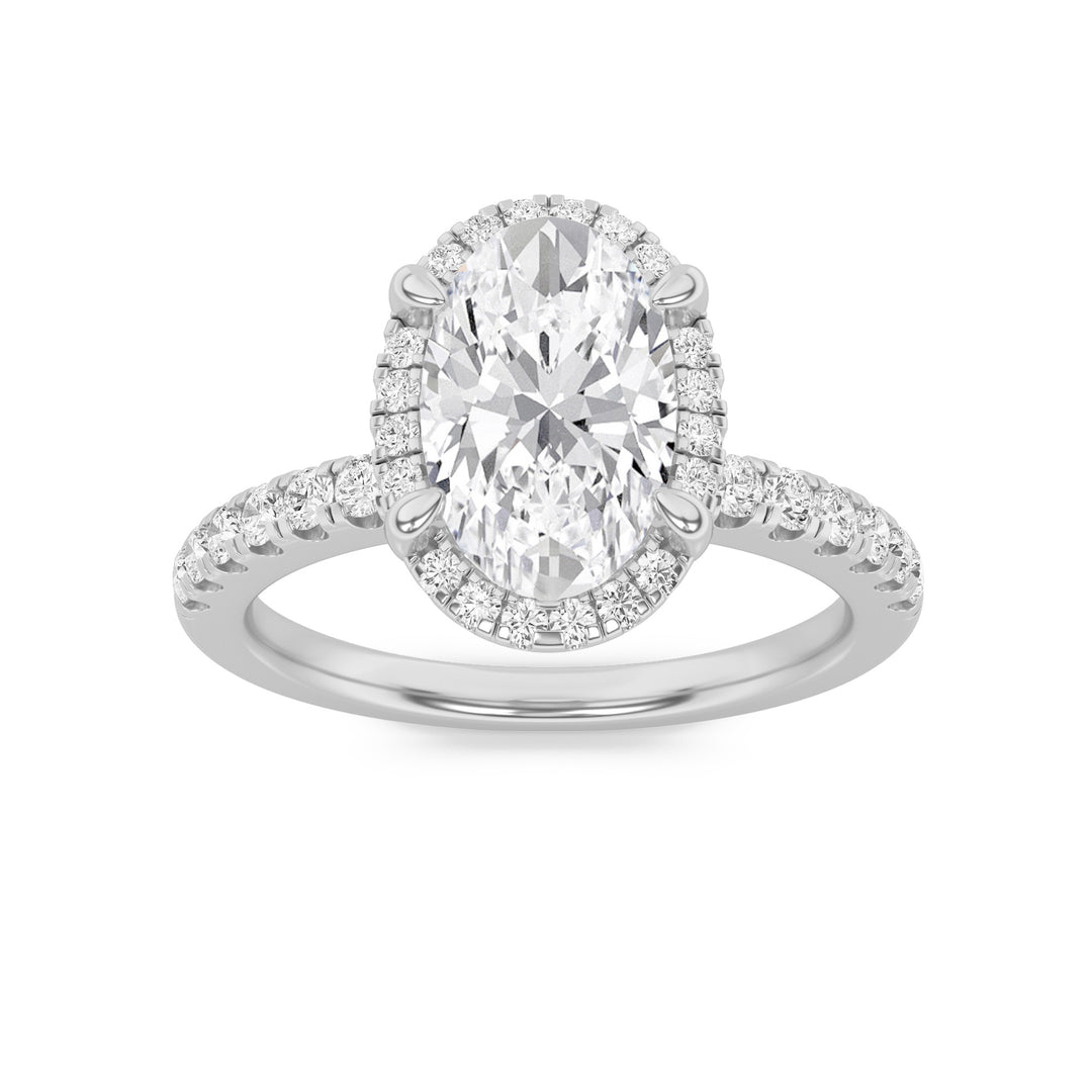 2CTW Oval Shaped Lab Grown Diamond (G/VS) Halo Accented Engagement Ring in 14K Gold