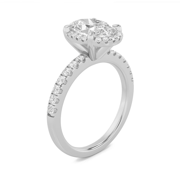 2CTW Oval Shaped Lab Grown Diamond (G/VS) Halo Accented Engagement Ring in 14K Gold