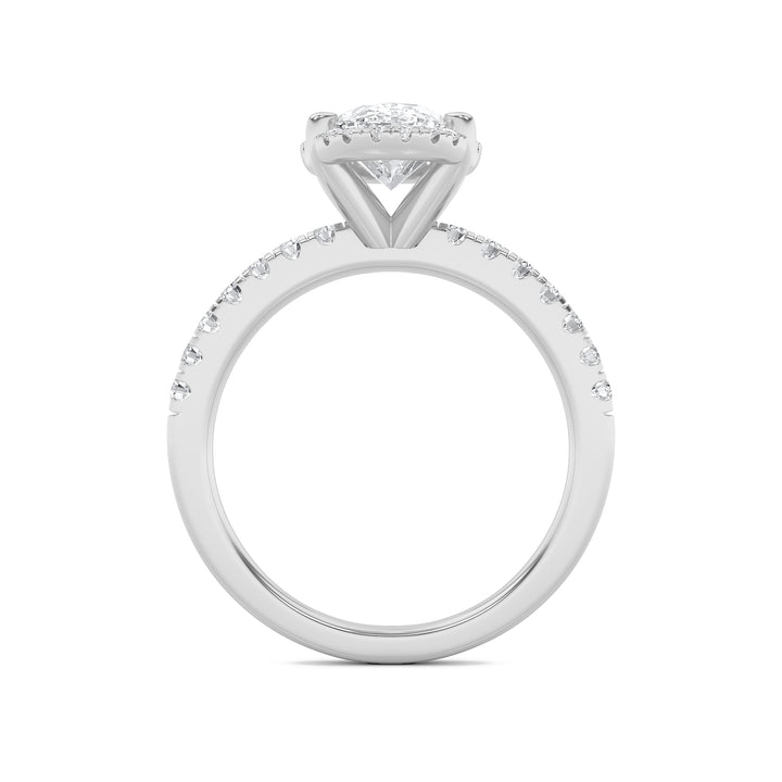 2CTW Oval Shaped Lab Grown Diamond (G/VS) Halo Accented Engagement Ring in 14K Gold