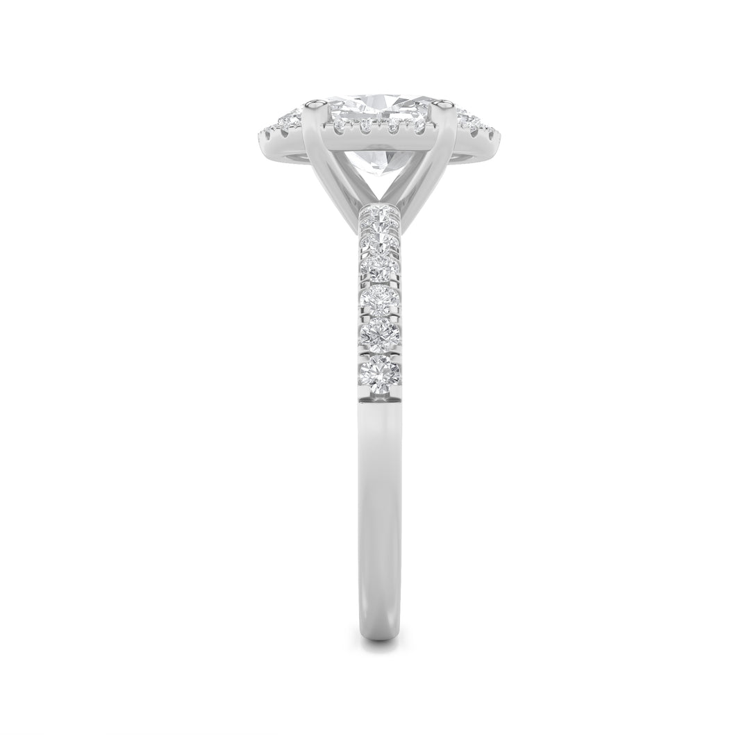 2CTW Oval Shaped Lab Grown Diamond (G/VS) Halo Accented Engagement Ring in 14K Gold