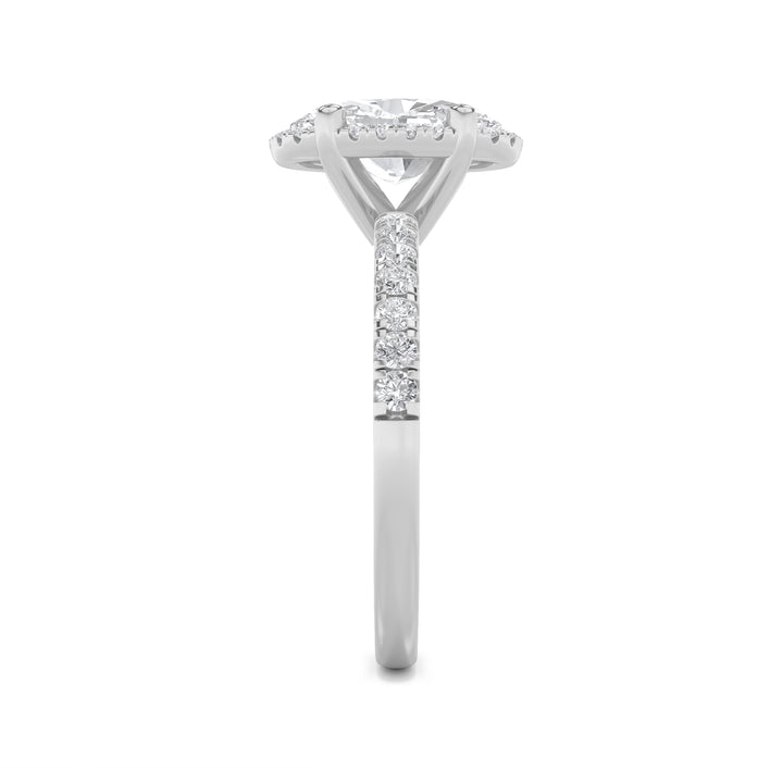 2CTW Oval Shaped Lab Grown Diamond (G/VS) Halo Accented Engagement Ring in 14K Gold