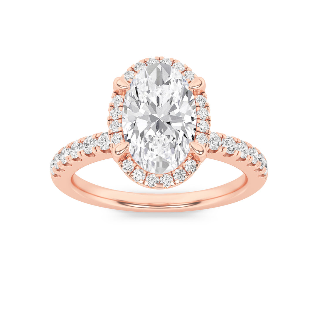 2CTW Oval Shaped Lab Grown Diamond (G/VS) Halo Accented Engagement Ring in 14K Gold