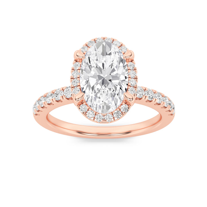 2CTW Oval Shaped Lab Grown Diamond (G/VS) Halo Accented Engagement Ring in 14K Gold