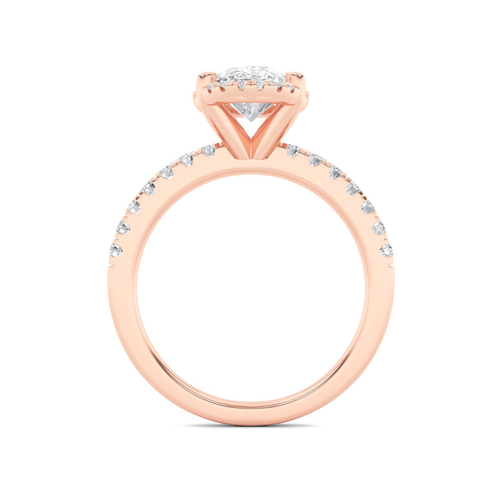 2CTW Oval Shaped Lab Grown Diamond (G/VS) Halo Accented Engagement Ring in 14K Gold