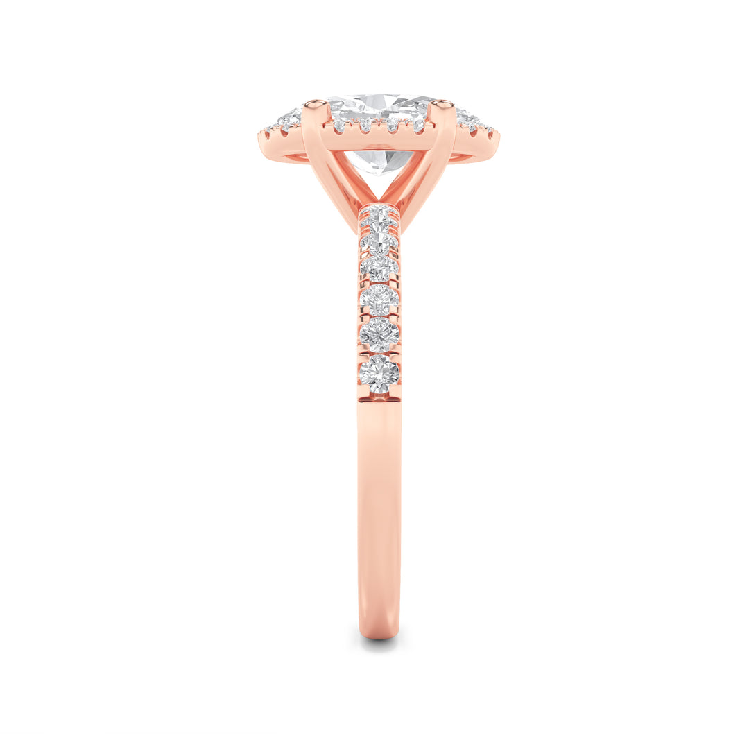 2CTW Oval Shaped Lab Grown Diamond (G/VS) Halo Accented Engagement Ring in 14K Gold