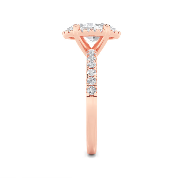 2CTW Oval Shaped Lab Grown Diamond (G/VS) Halo Accented Engagement Ring in 14K Gold