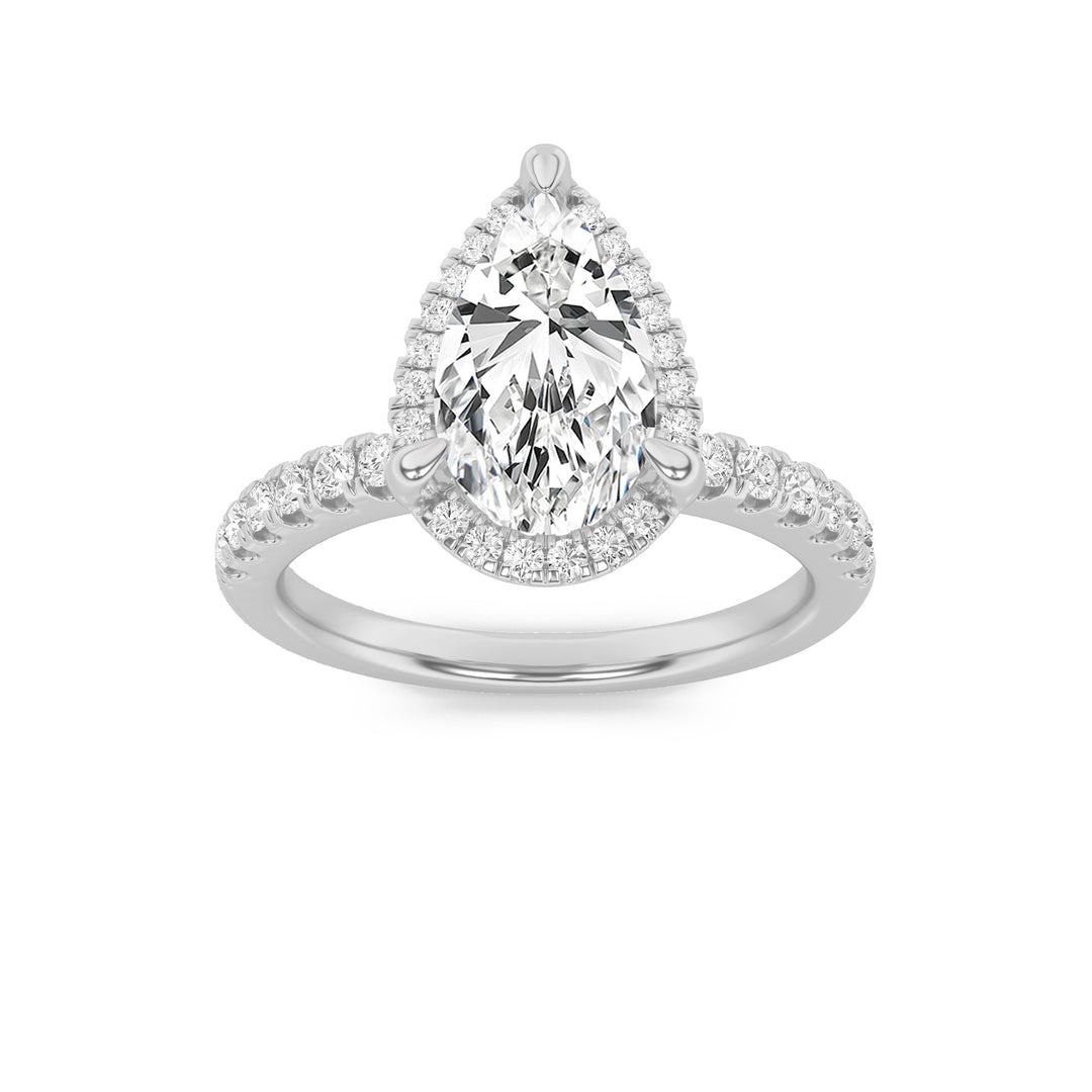 14KW 2ct Lab Pear Diamond Halo Engagement Ring