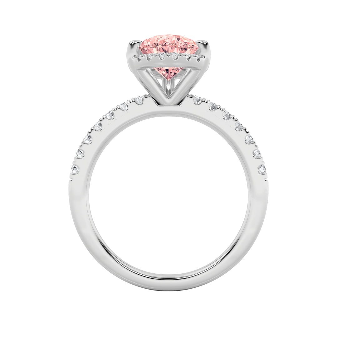 2CTW Pear Shaped Lab Grown Diamond (F/VS) Halo Accented Engagement Ring in 14K Gold