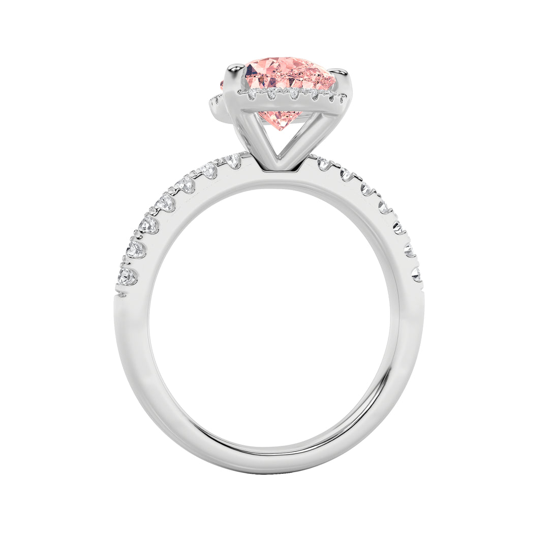 2CTW Pear Shaped Lab Grown Diamond (F/VS) Halo Accented Engagement Ring in 14K Gold