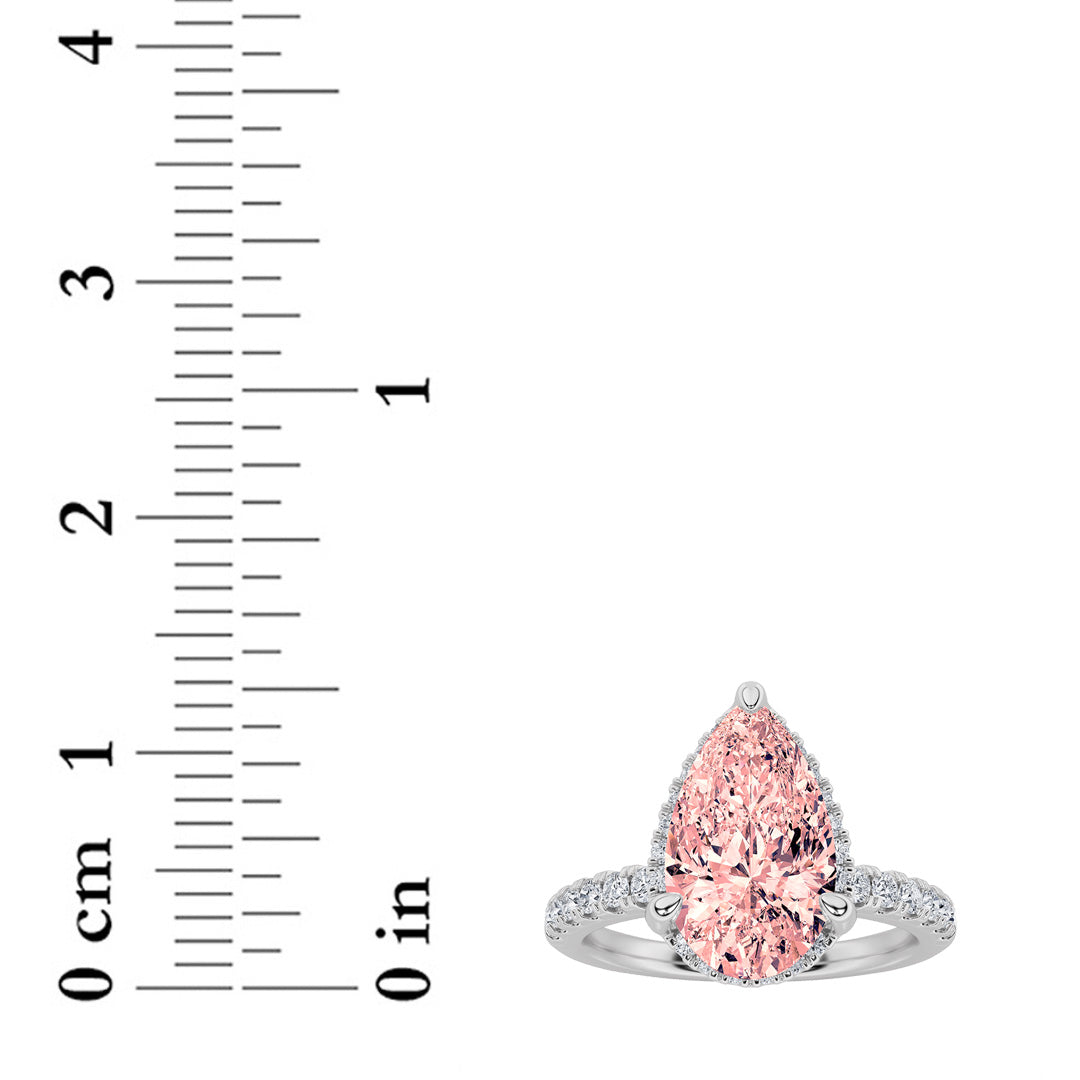 2CTW Pear Shaped Lab Grown Diamond (F/VS) Halo Accented Engagement Ring in 14K Gold