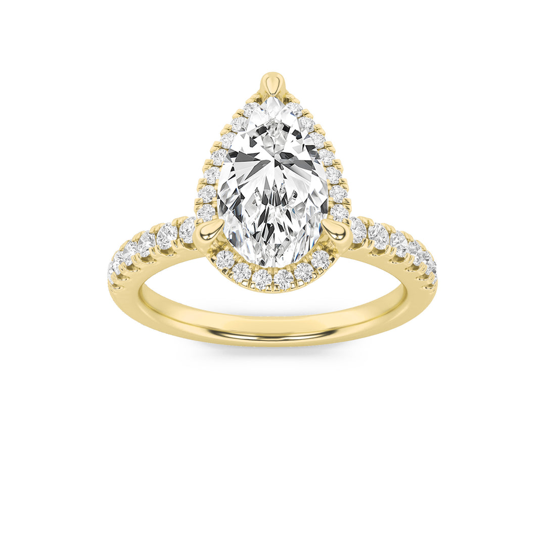 2CTW Pear Shaped Lab Grown Diamond (F/VS) Halo Accented Engagement Ring in 14K Gold