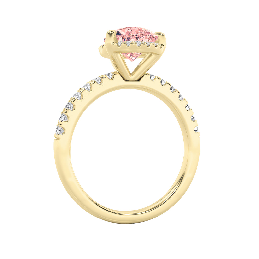 2CTW Pear Shaped Lab Grown Diamond (F/VS) Halo Accented Engagement Ring in 14K Gold
