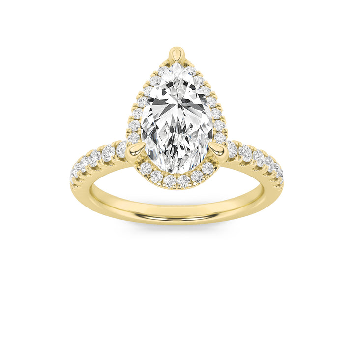 2CTW Pear Shaped Lab Grown Diamond (G/VS) Halo Accented Engagement Ring in 14K Gold
