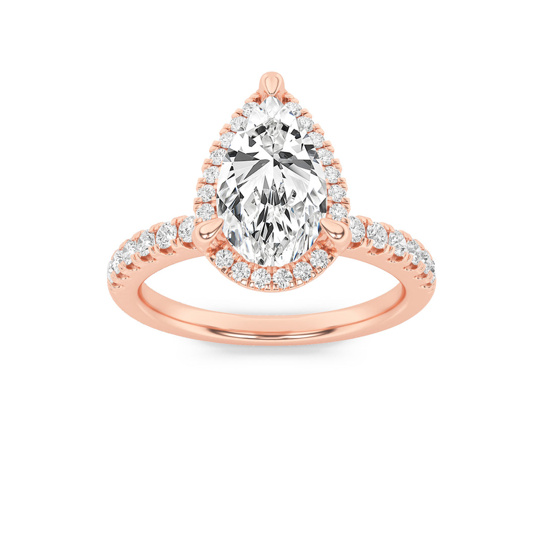 2CTW Pear Shaped Lab Grown Diamond (F/VS) Halo Accented Engagement Ring in 14K Gold