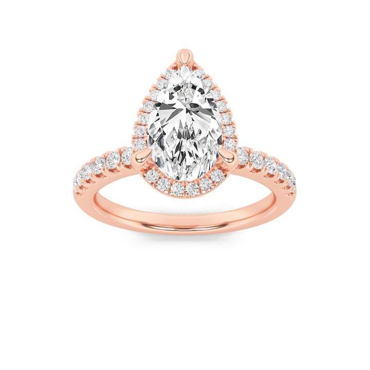 2CTW Pear Shaped Lab Grown Diamond (F/VS) Halo Accented Engagement Ring in 14K Gold