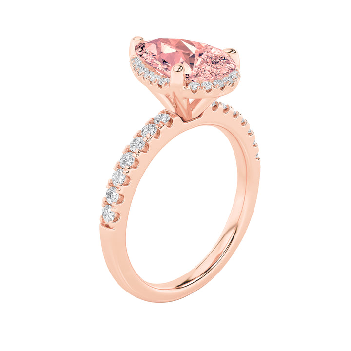 2CTW Pear Shaped Lab Grown Diamond (F/VS) Halo Accented Engagement Ring in 14K Gold
