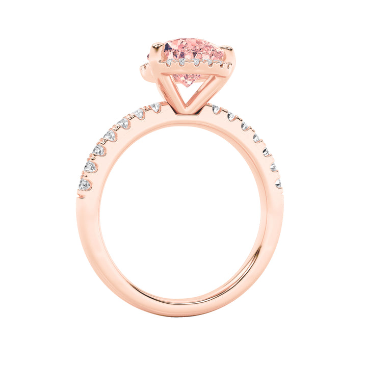 2CTW Pear Shaped Lab Grown Diamond (F/VS) Halo Accented Engagement Ring in 14K Gold