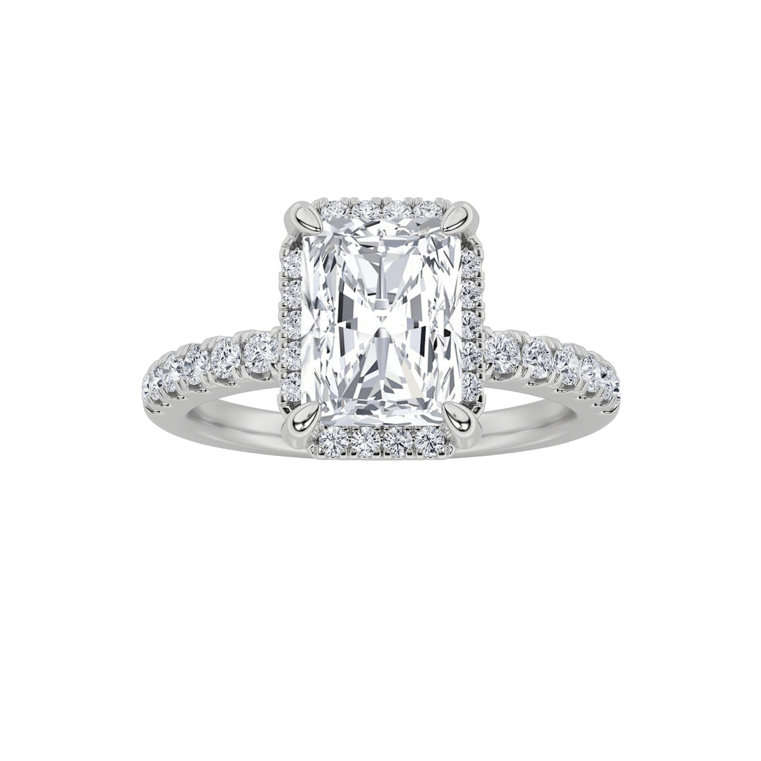 2CTW Radiant Shaped Lab Grown Diamond (F/VS) Halo Accented Engagement Ring in 14K Gold