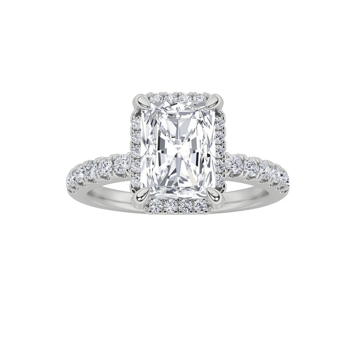2CTW Radiant Shaped Lab Grown Diamond (F/VS) Halo Accented Engagement Ring in 14K Gold