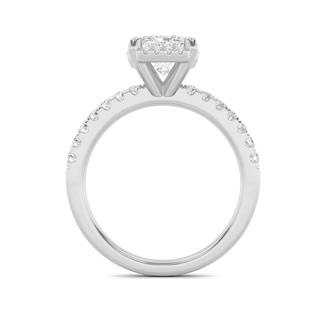 2CTW Radiant Shaped Lab Grown Diamond (F/VS) Halo Accented Engagement Ring in 14K Gold