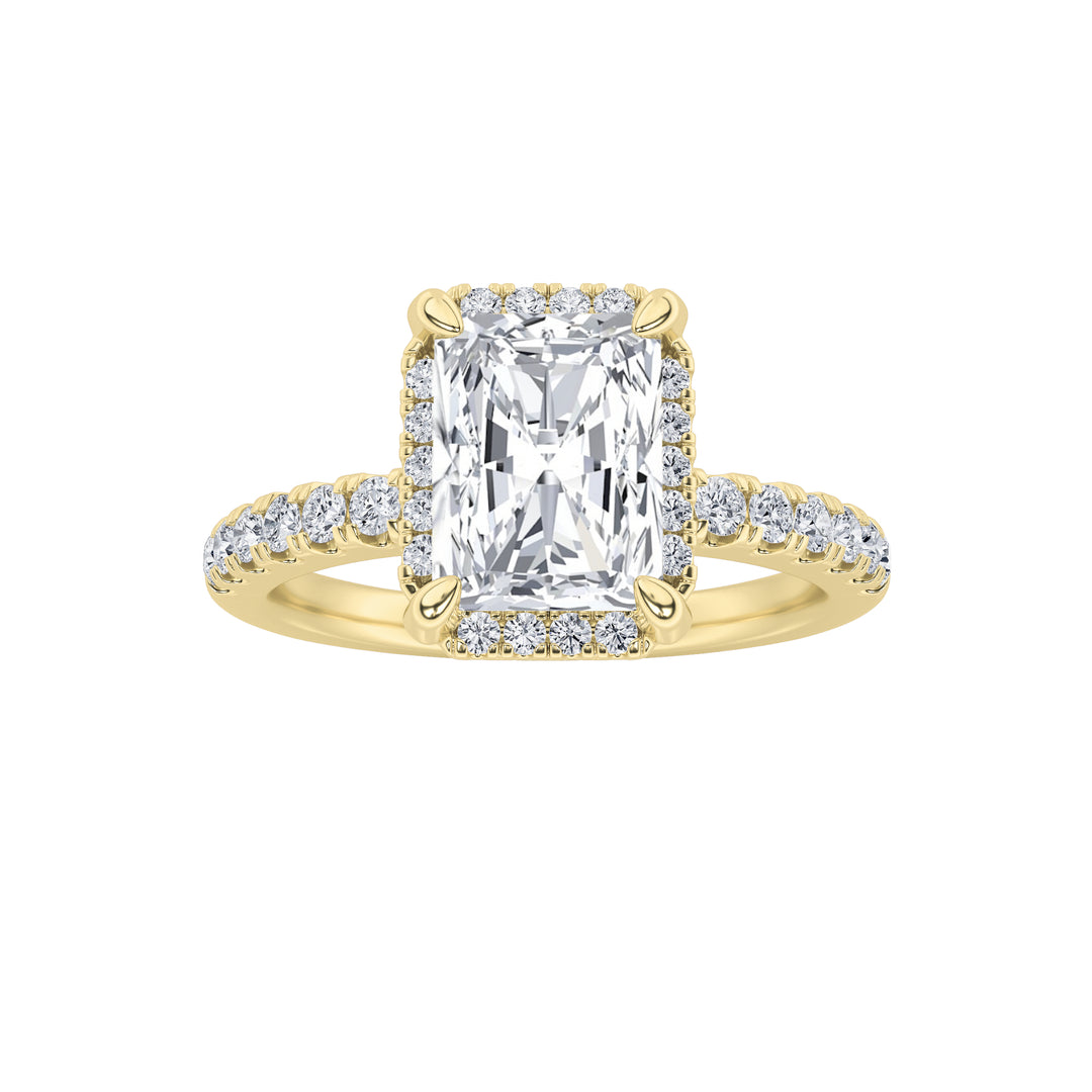 2CTW Radiant Shaped Lab Grown Diamond (F/VS) Halo Accented Engagement Ring in 14K Gold