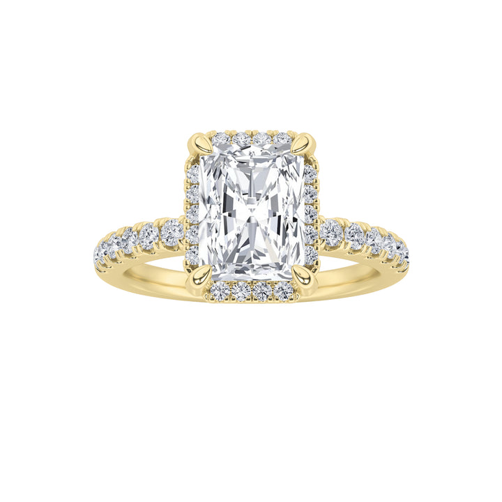2CTW Radiant Shaped Lab Grown Diamond (F/VS) Halo Accented Engagement Ring in 14K Gold