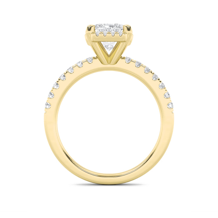 2CTW Radiant Shaped Lab Grown Diamond (F/VS) Halo Accented Engagement Ring in 14K Gold