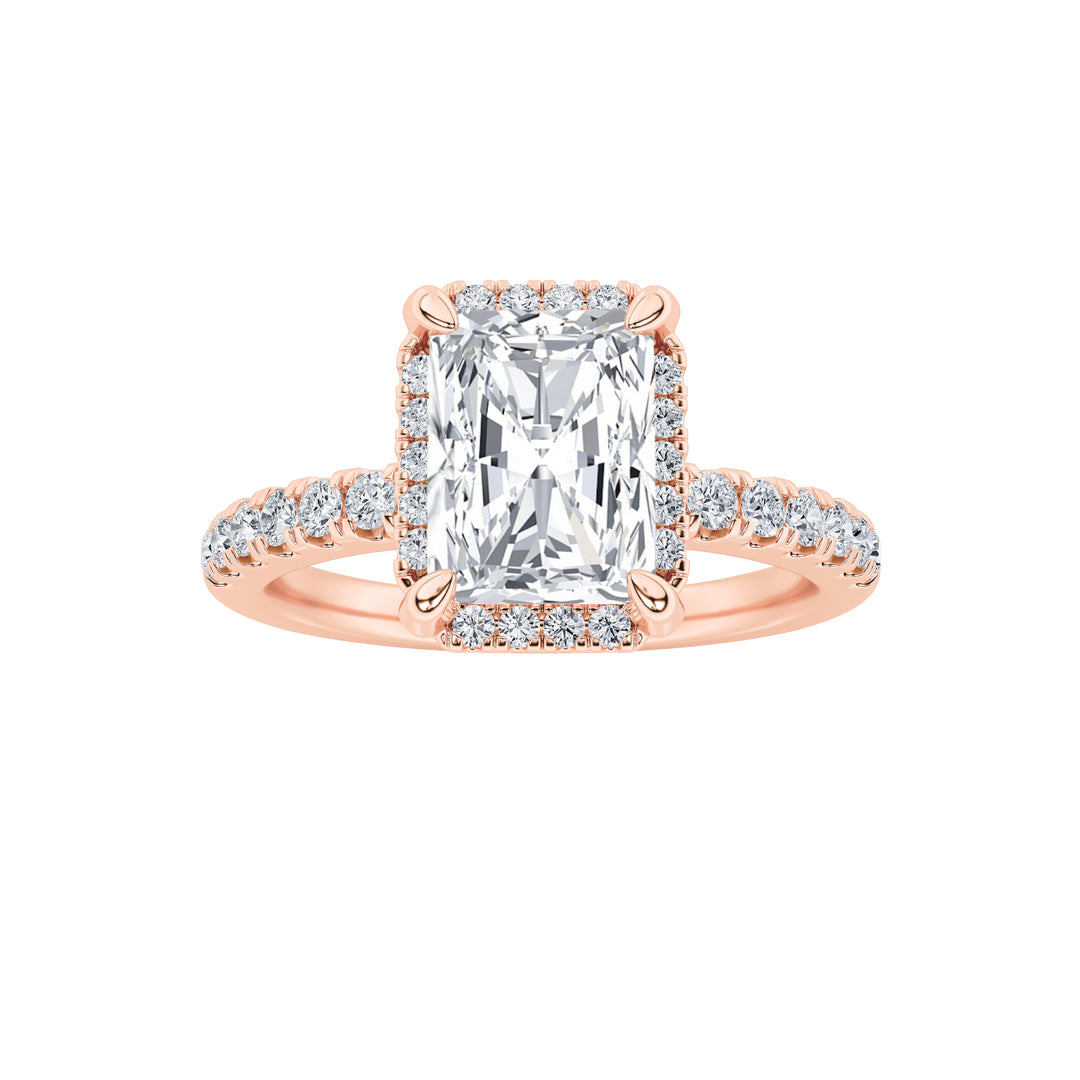2CTW Radiant Shaped Lab Grown Diamond (F/VS) Halo Accented Engagement Ring in 14K Gold