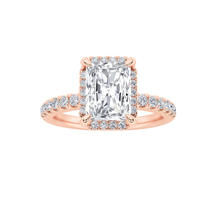 2CTW Radiant Shaped Lab Grown Diamond (F/VS) Halo Accented Engagement Ring in 14K Gold