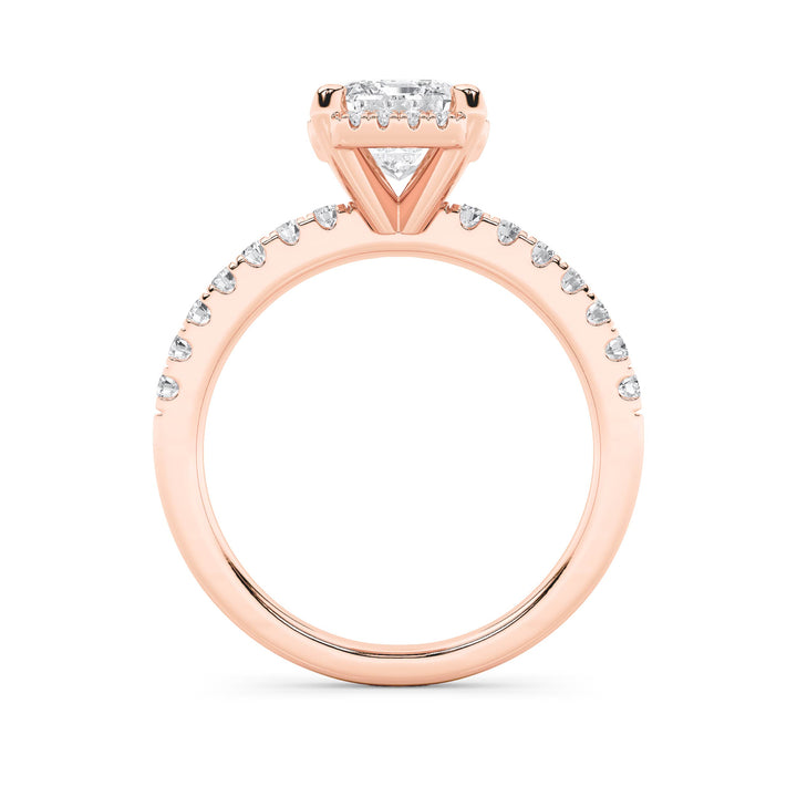 2CTW Radiant Shaped Lab Grown Diamond (F/VS) Halo Accented Engagement Ring in 14K Gold