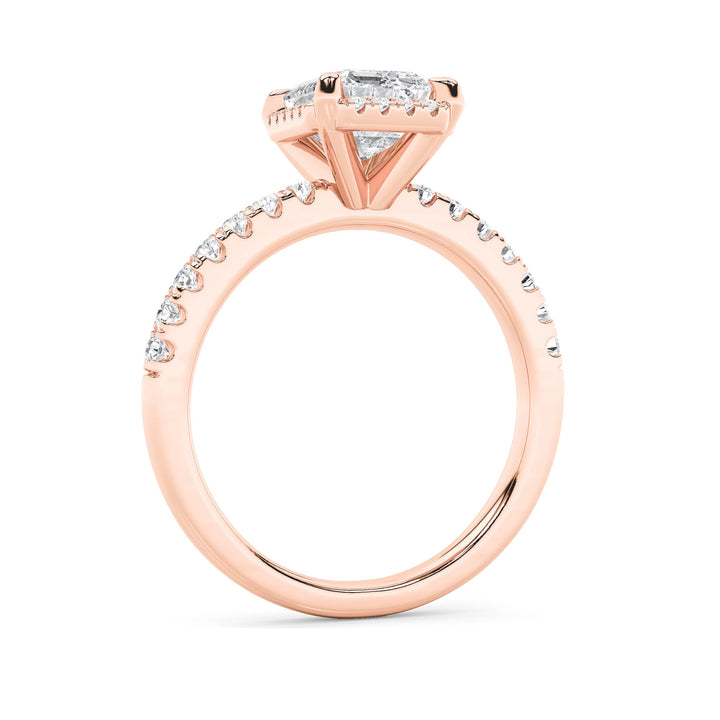 2CTW Radiant Shaped Lab Grown Diamond (F/VS) Halo Accented Engagement Ring in 14K Gold