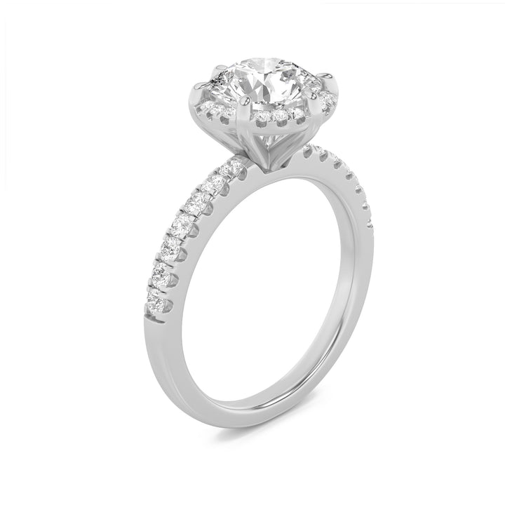 2Cttw Round Shaped Lab Grown Diamond (F/VS) Halo Accented Engagement Ring in 14K Gold