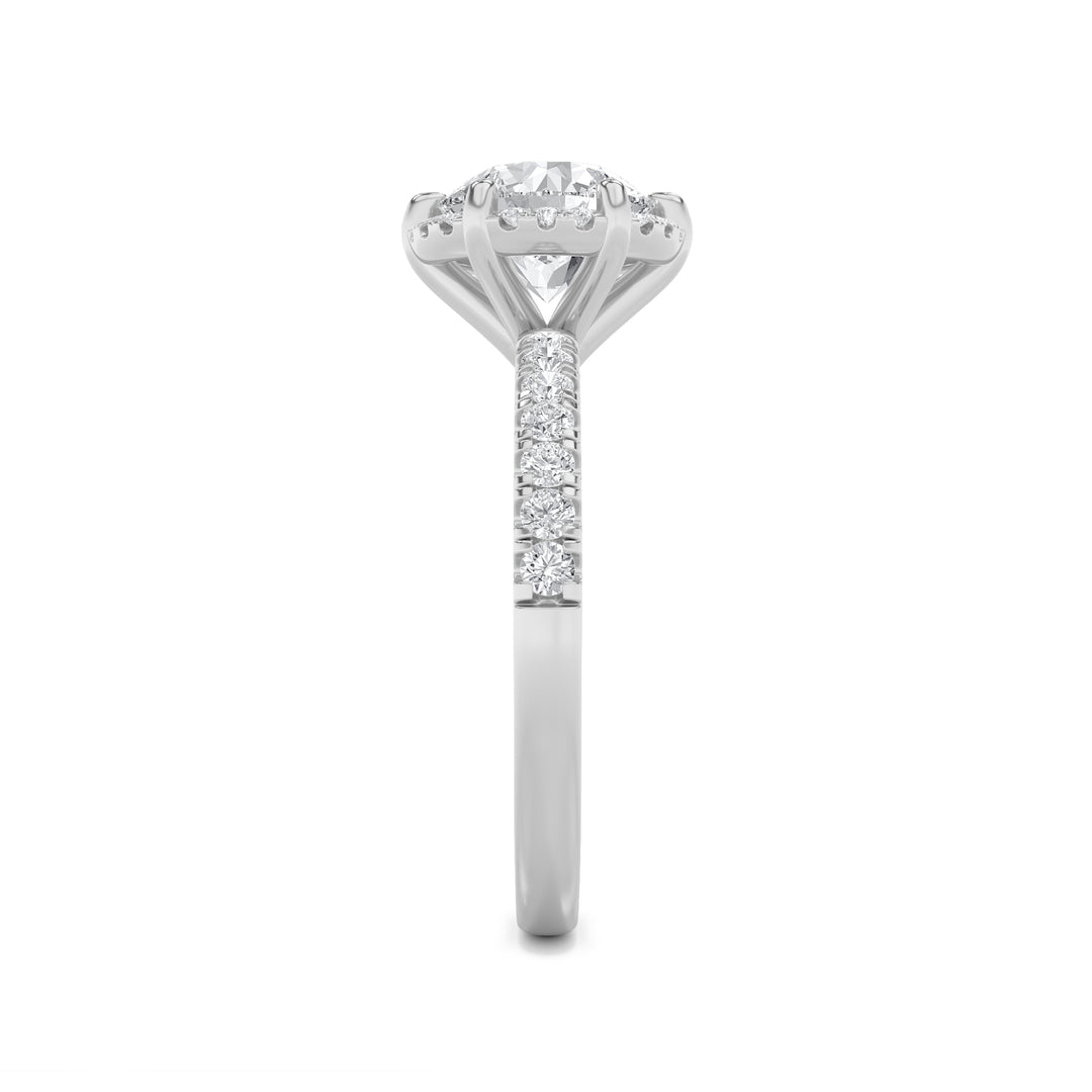2Cttw Round Shaped Lab Grown Diamond (F/VS) Halo Accented Engagement Ring in 14K Gold