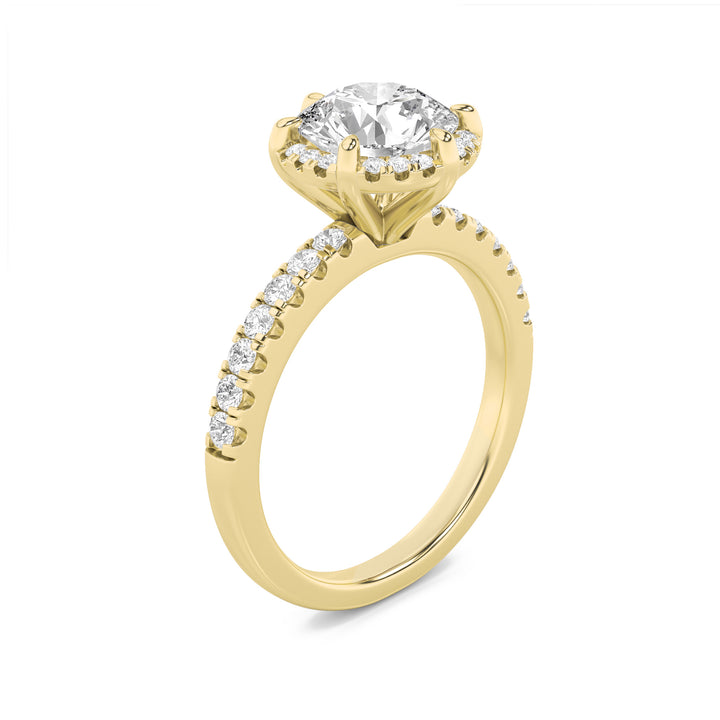 2Cttw Round Shaped Lab Grown Diamond (F/VS) Halo Accented Engagement Ring in 14K Gold