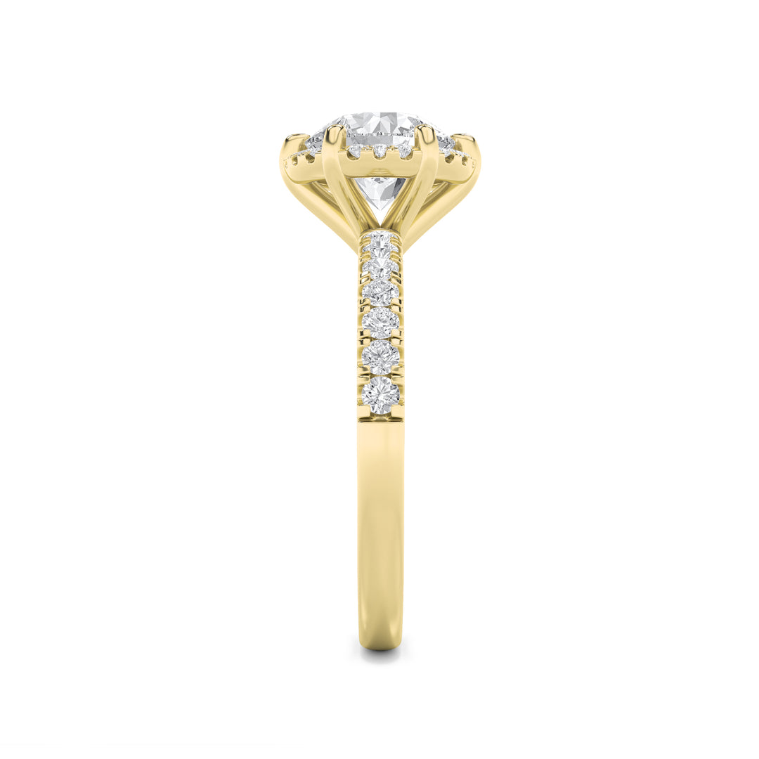 2Cttw Round Shaped Lab Grown Diamond (F/VS) Halo Accented Engagement Ring in 14K Gold