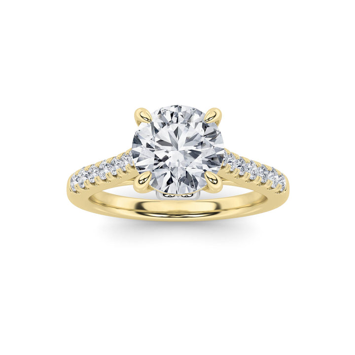 2.5Cttw Round Shaped Lab Grown Diamond (F/VS) Petite Shank Accented Engagement Ring in 14K Gold