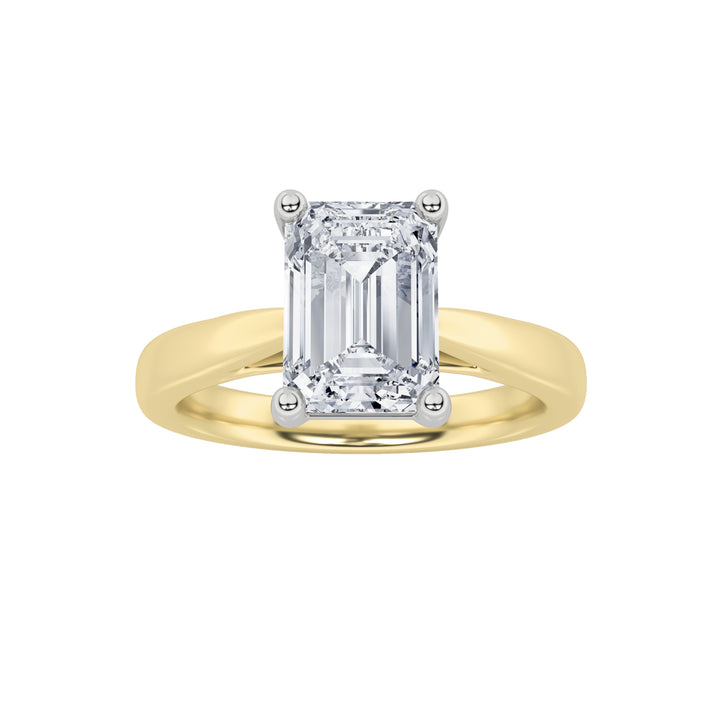 2Cttw Emerald Shaped Lab Grown Diamond (F/VS) Classic Shank Solitaire Two Tone Engagement Ring in 14K Gold