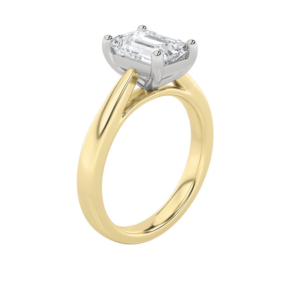 2Cttw Emerald Shaped Lab Grown Diamond (F/VS) Classic Shank Solitaire Two Tone Engagement Ring in 14K Gold