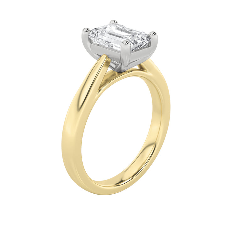 2Cttw Emerald Shaped Lab Grown Diamond (F/VS) Classic Shank Solitaire Two Tone Engagement Ring in 14K Gold