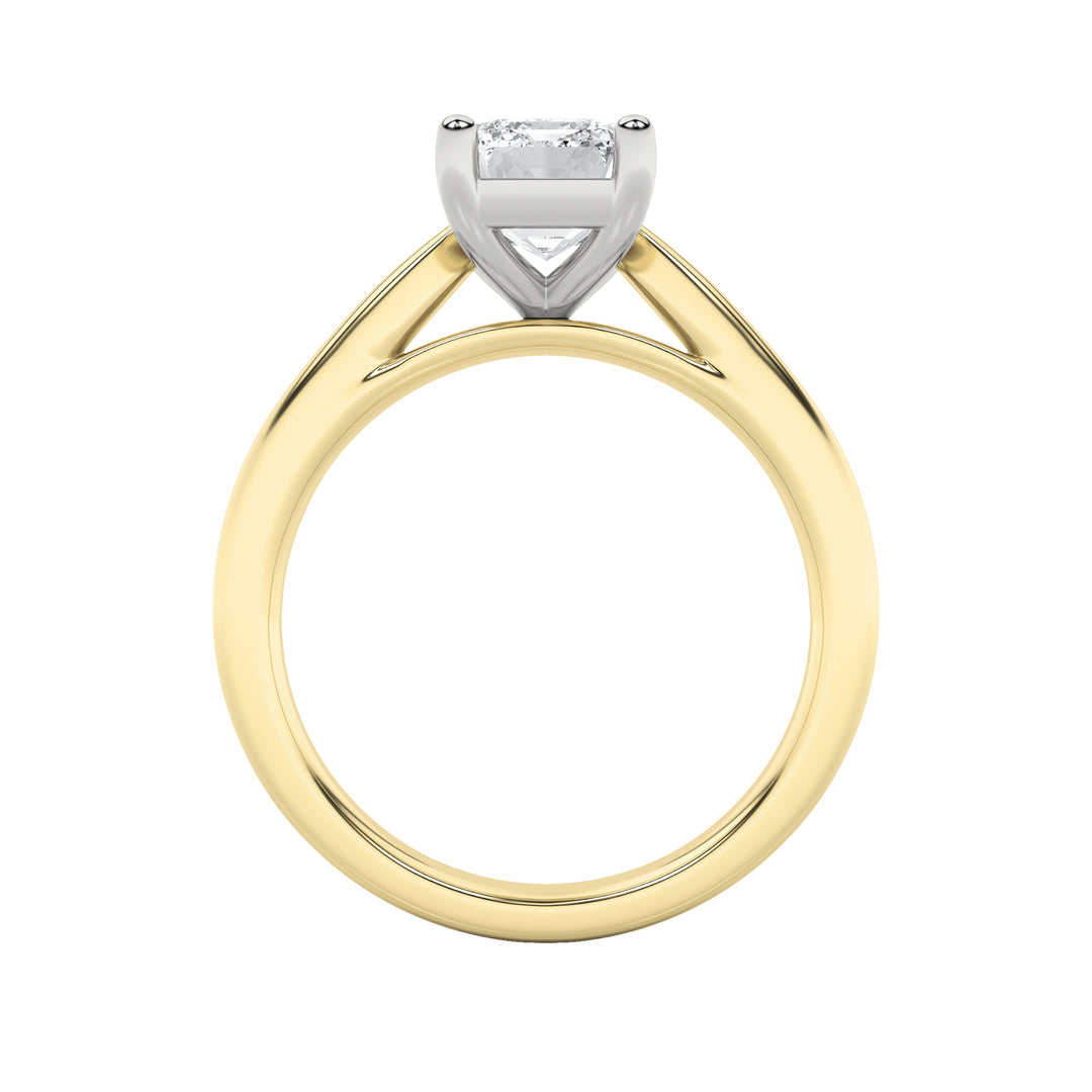 2Cttw Emerald Shaped Lab Grown Diamond (F/VS) Classic Shank Solitaire Two Tone Engagement Ring in 14K Gold