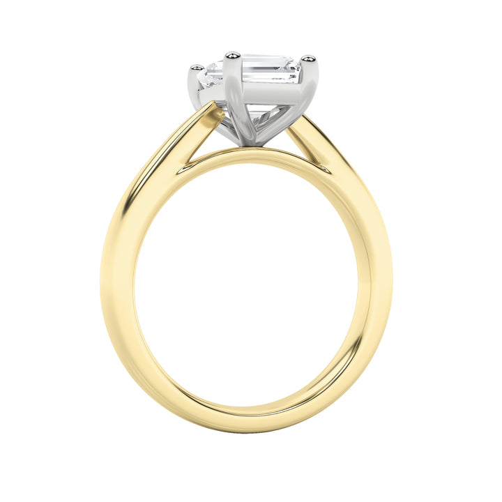 2Cttw Emerald Shaped Lab Grown Diamond (F/VS) Classic Shank Solitaire Two Tone Engagement Ring in 14K Gold