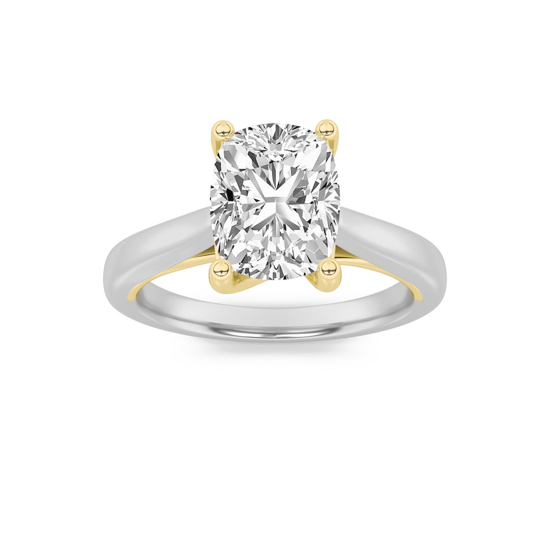1CTW Elongated Cushion Shaped Lab Grown Diamond (F/VS) Two Tone Cathedral Shank Engagement Ring in 14K Gold