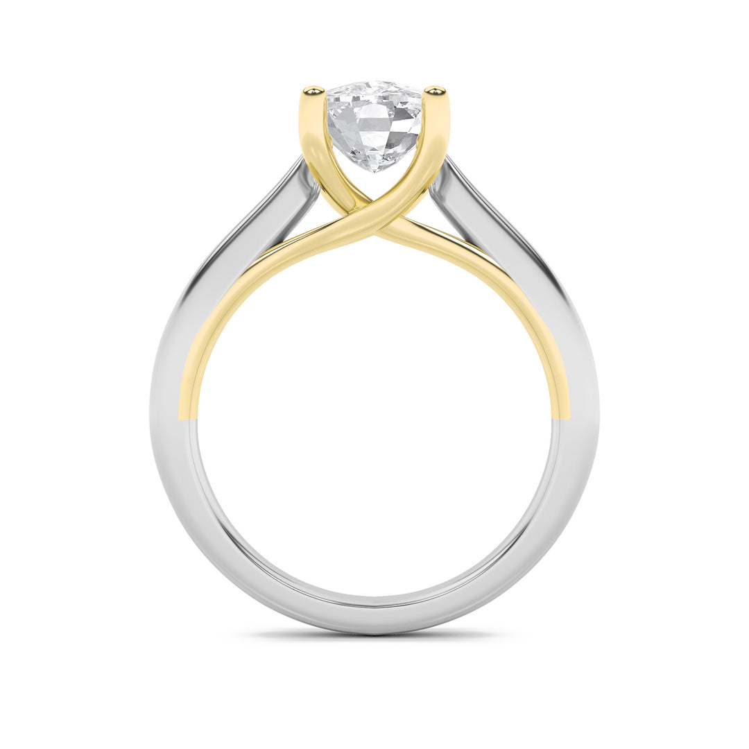 1CTW Elongated Cushion Shaped Lab Grown Diamond (G/VS) Two Tone Cathedral Shank Engagement Ring in 14K Gold