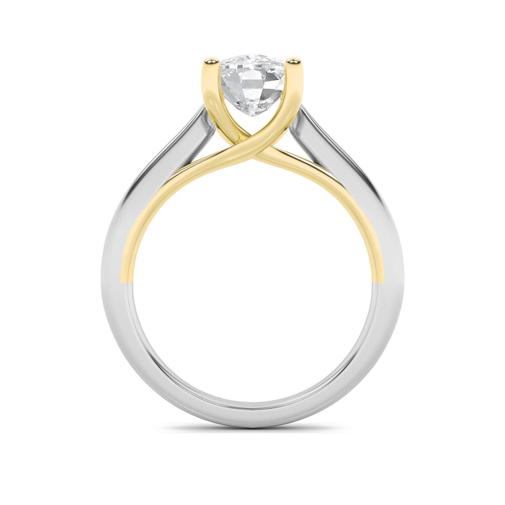1CTW Elongated Cushion Shaped Lab Grown Diamond (G/VS) Two Tone Cathedral Shank Engagement Ring in 14K Gold