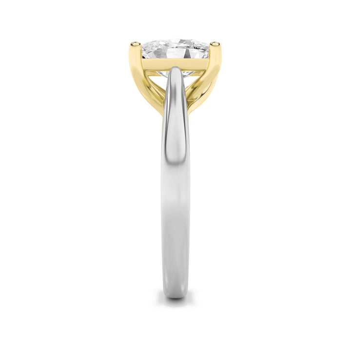 1CTW Elongated Cushion Shaped Lab Grown Diamond (G/VS) Two Tone Cathedral Shank Engagement Ring in 14K Gold