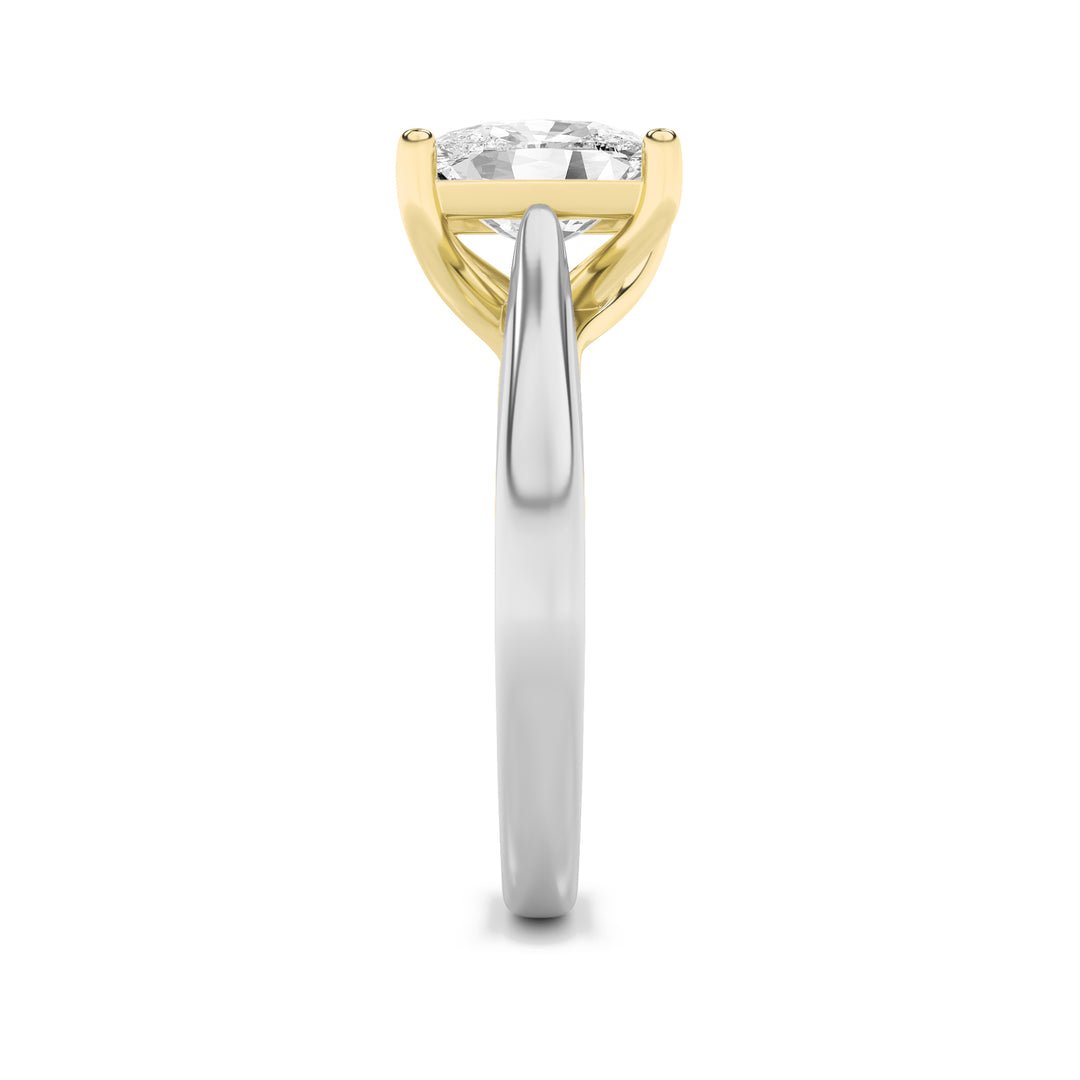 1.5Cttw Elongated Cushion Shaped Lab Grown Diamond (G/VS) Two Tone Cathedral Shank Engagement Ring in 14K Gold