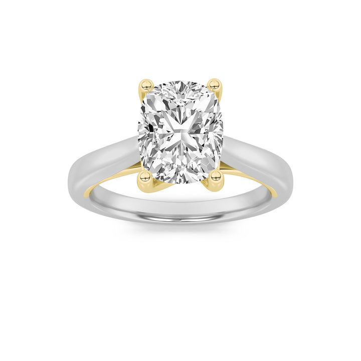 2.5Cttw Elongated Cushion Shaped Lab Grown Diamond (F/VS) Two Tone Cathedral Shank Engagement Ring in 14K Gold