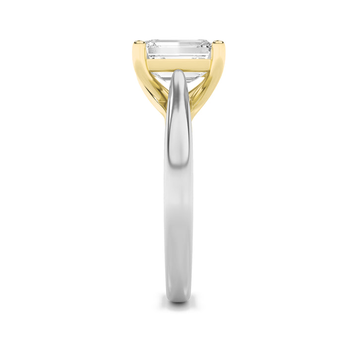 1CTW Emerald Shaped Lab Grown Diamond (F/VS) Two Tone Cathedral Shank Engagement Ring in 14K Gold
