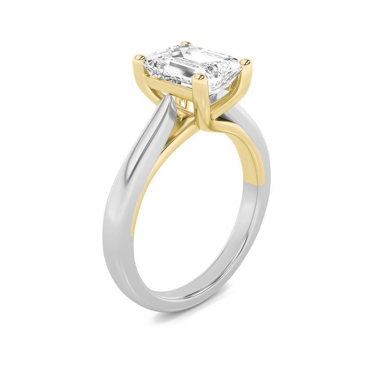 1.5CTW Emerald Shaped Lab Grown Diamond (G/VS) Two Tone Cathedral Shank Engagement Ring in 14K Gold
