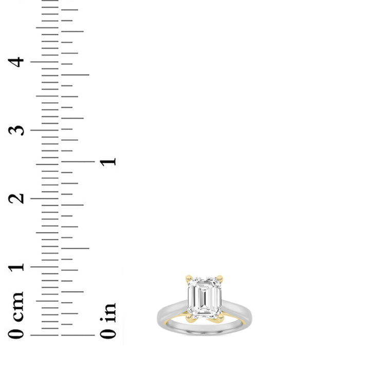 1.5CTW Emerald Shaped Lab Grown Diamond (G/VS) Two Tone Cathedral Shank Engagement Ring in 14K Gold